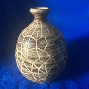 Studio pottery Textured Ceramic Vase in Brown and Cream!